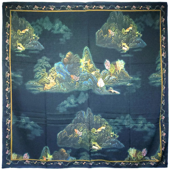 NWT Double Sided Silk Scarf 52"x52" Large Square Shawl Wrap XiangYunSha 3658 - Picture 1 of 11